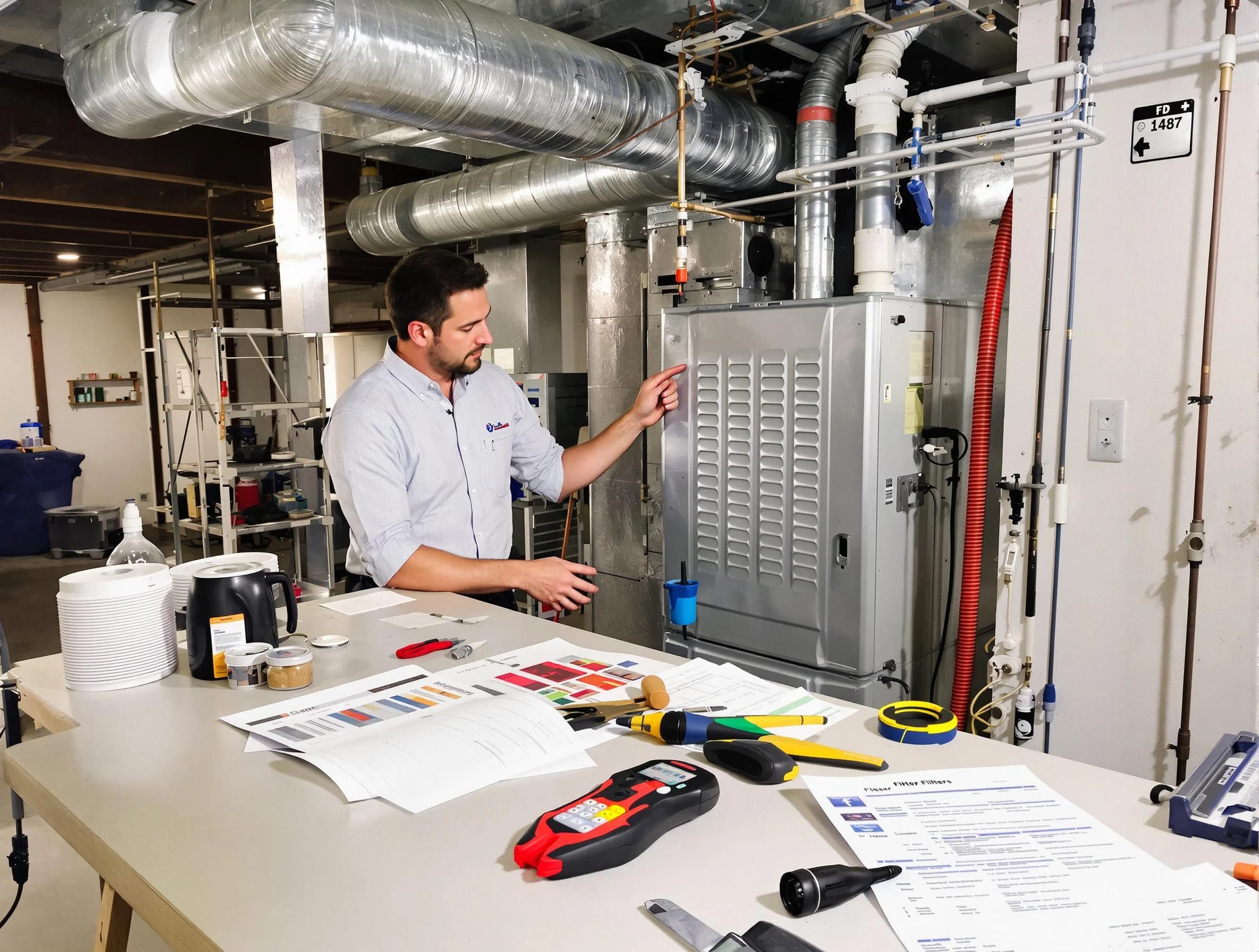The Village Air Duct Cleaning inspector conducting detailed filter system evaluation using professional diagnostic tools in The Village